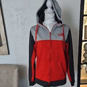 The North Face Red, Gray & Black Colorblock Zip-Up Hoodie